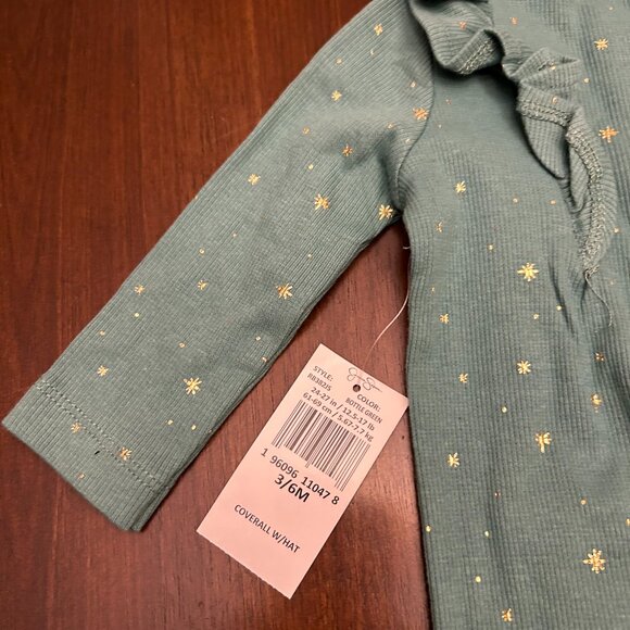 NWT Jessica Simpson Green Romper w/Gold Stars Size 3-6 Months - Picture 10 of 14